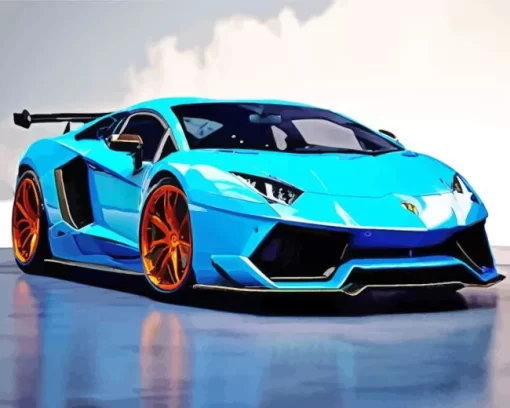 Blue And Orange Lamborghini Car Diamond Painting