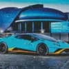 Blue And Orange Lamborghini Sport Car Diamond Painting