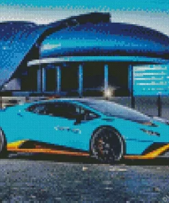 Blue And Orange Lamborghini Sport Car Diamond Painting