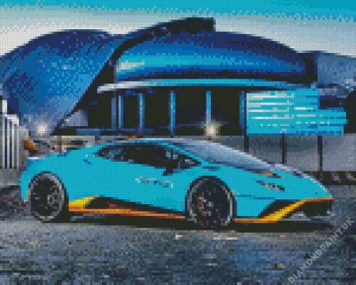 Blue And Orange Lamborghini Sport Car Diamond Painting