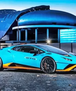 Blue And Orange Lamborghini Sport Car Diamond Painting