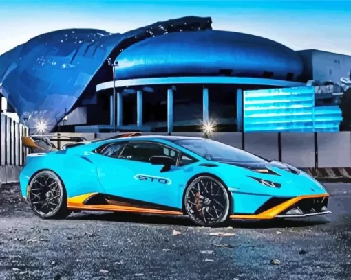 Blue And Orange Lamborghini Sport Car Diamond Painting