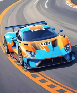 Blue And Orange Race Car Diamond Painting