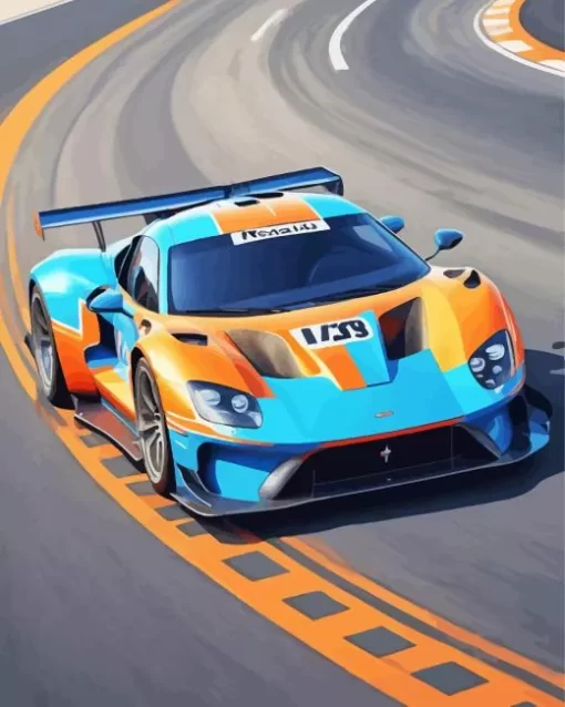 Blue And Orange Race Car Diamond Painting