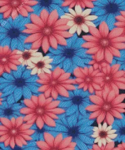 Blue And Pink Flowers Diamond Painting