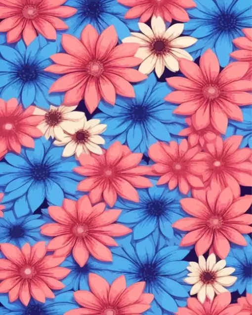 Blue And Pink Flowers Diamond Painting