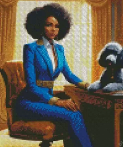 Classy Black Woman With Her Grey Poodle Diamond Painting