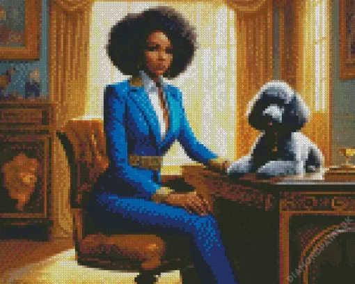 Classy Black Woman With Her Grey Poodle Diamond Painting