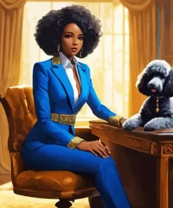 Classy Black Woman With Her Grey Poodle Diamond Painting