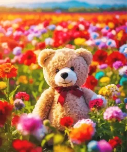 Cute Flowers And Teddy Bear Diamond Painting