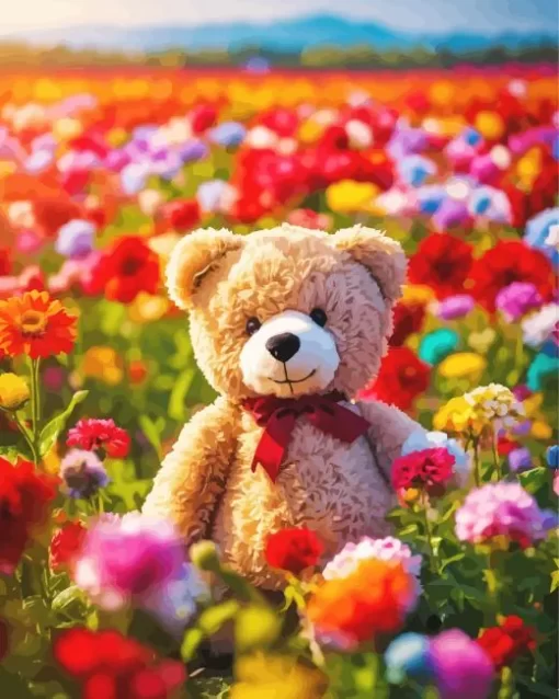 Cute Flowers And Teddy Bear Diamond Painting