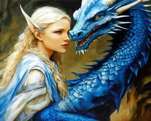 Cute Girl And Dragon Diamond Painting