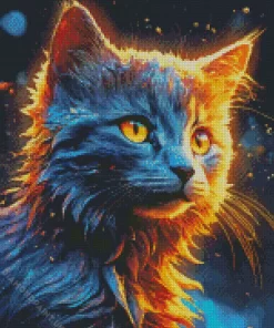 Cute Grey Cat With Orange Eyes Diamond Painting