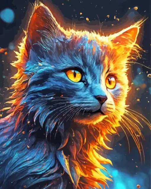 Cute Grey Cat With Orange Eyes Diamond Painting