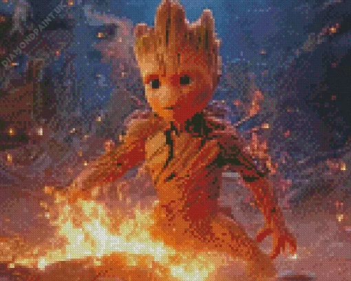 Cute Groot Fire Diamond Painting