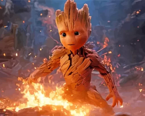 Cute Groot Fire Diamond Painting