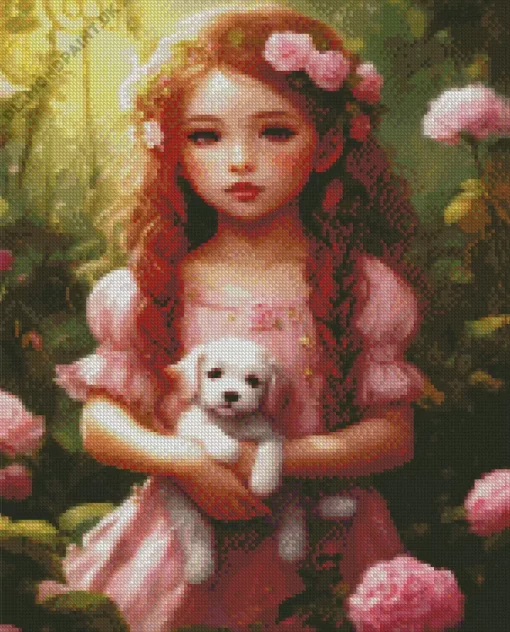 Cute Little Girl And Dog Diamond Painting