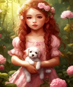 Cute Little Girl And Dog Diamond Painting