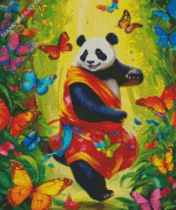 Excited Panda Playing With Butterflies Diamond Painting