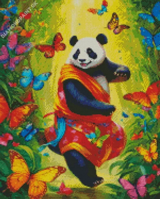 Excited Panda Playing With Butterflies Diamond Painting