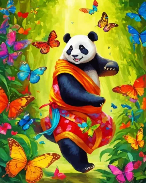 Excited Panda Playing With Butterflies Diamond Painting