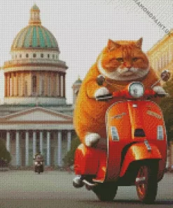 Fat Cat Riding A Vespa Diamond Painting