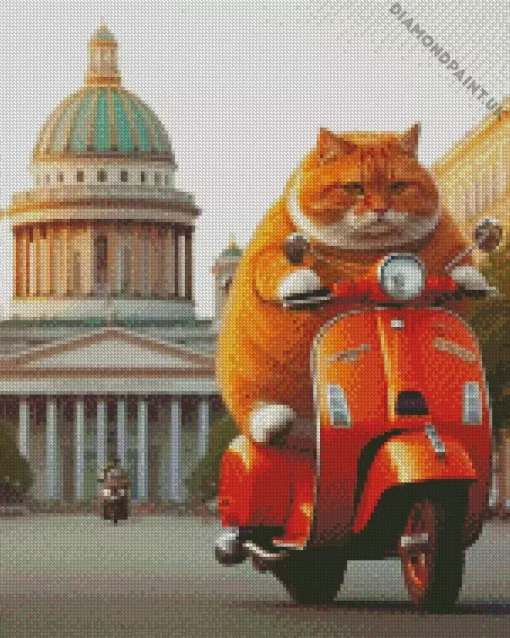 Fat Cat Riding A Vespa Diamond Painting