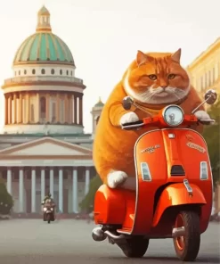 Fat Cat Riding A Vespa Diamond Painting