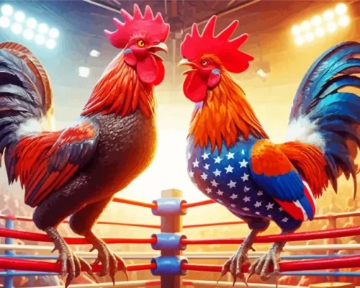 Fighter Chickens Art Diamond Painting