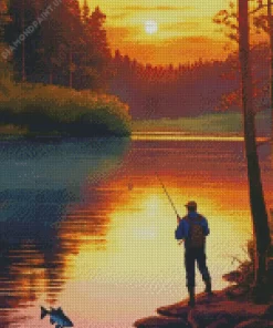 Fishing Silhouette Sunset Diamond Painting