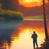 Fishing Silhouette Sunset Diamond Painting