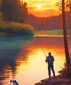 Fishing Silhouette Sunset Diamond Painting