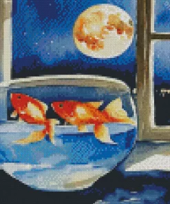 Full Moon Fish Tank Art Diamond Painting