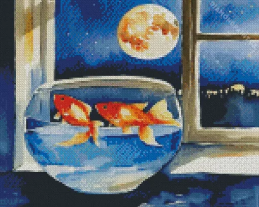 Full Moon Fish Tank Art Diamond Painting