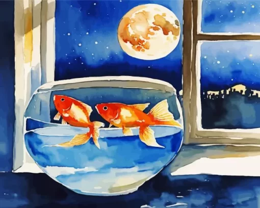 Full Moon Fish Tank Art Diamond Painting