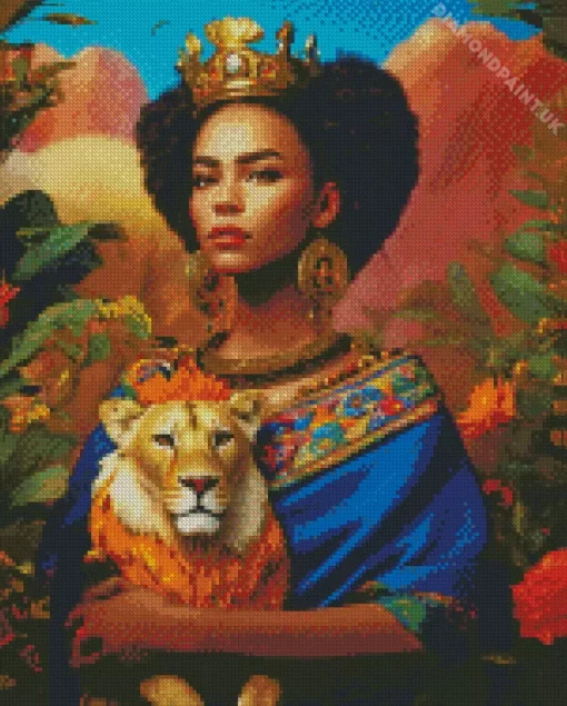 Girl And Lion Art Diamond Painting