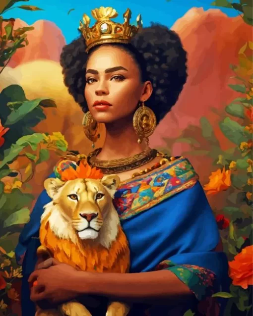 Girl And Lion Art Diamond Painting