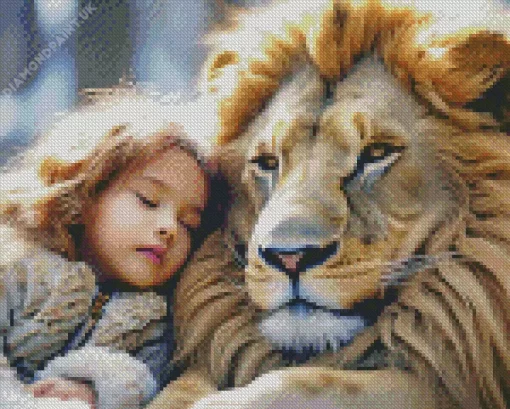 Girl Hugging Lion Diamond Painting