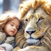 Girl Hugging Lion Diamond Painting