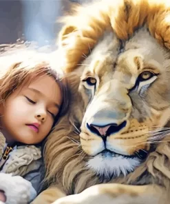 Girl Hugging Lion Diamond Painting