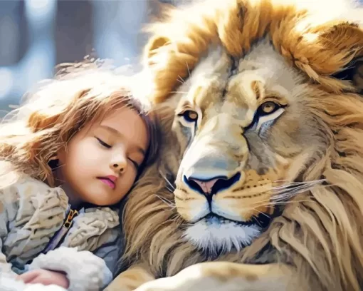 Girl Hugging Lion Diamond Painting