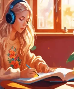 Girl In Library Art Diamond Painting