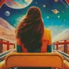 Girl Riding A Rollercoaster Through Space Diamond Painting