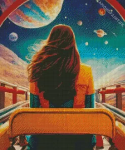 Girl Riding A Rollercoaster Through Space Diamond Painting