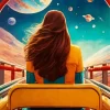 Girl Riding A Rollercoaster Through Space Diamond Painting