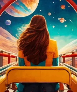 Girl Riding A Rollercoaster Through Space Diamond Painting