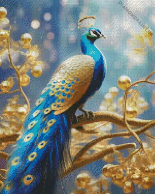 Golden Peacock Bird Diamond Painting