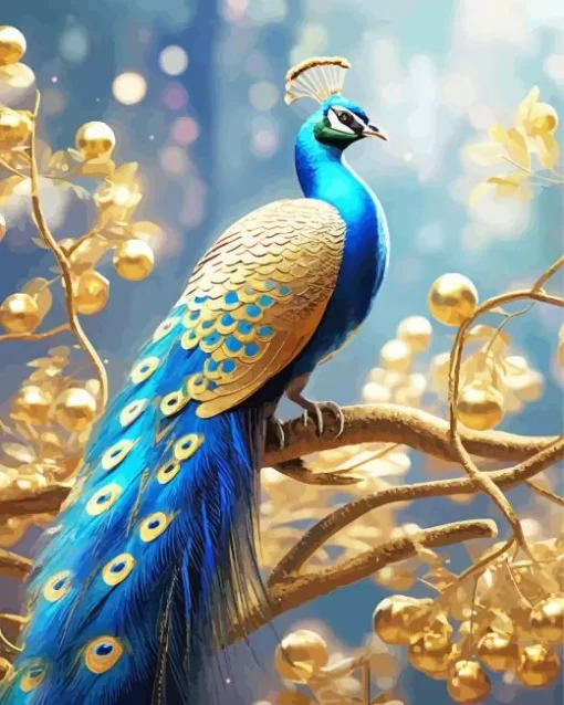 Golden Peacock Bird Diamond Painting