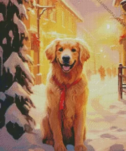 Golden Retriever In Snow Diamond Painting