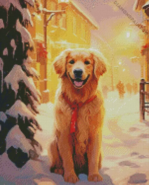 Golden Retriever In Snow Diamond Painting